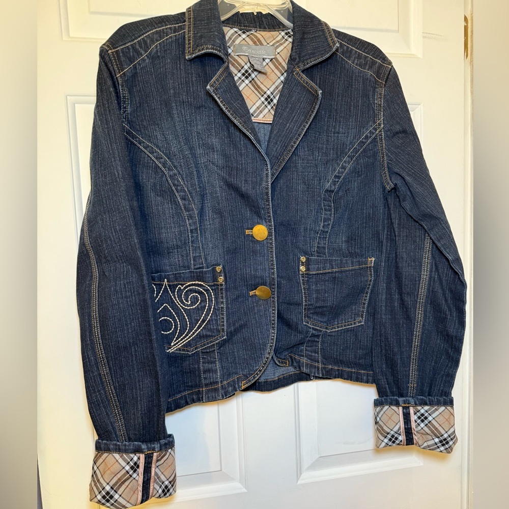 Anisette Denim Fitted Dark Wash Jacket XL Contrast Stitch Vintage Pockets Y2K